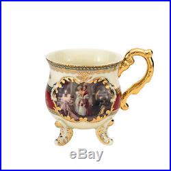 Euro Porcelain 11-pc Tea Cup Set Antique Red, 24K Gold Bone China Vintage Dining