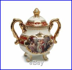 Euro Porcelain 11-pc Tea Cup Set Antique Red, 24K Gold Bone China Vintage Dining