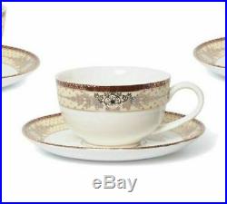 Euro Porcelain 17-pc Golden Leaves Tea/Coffee Set, 24K-Gold Luxury Bone China