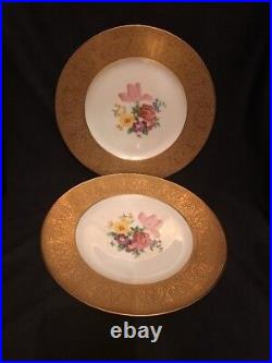 FAB! 20's Royal Bavarian Hutschenreuther Gold Encrusted Pair Cabinet Plates 10.5
