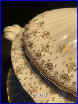FLEUR DE LYS Gold SPODE Bone China Large TUREEN AND LID Gold with 12in UNDERPLATE