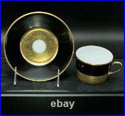 Faberge Empire Noir et Or Tea Cup & Saucer Limoges Porcelain China 24k Gold