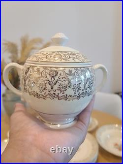 Fancy Vintage Porcelain Floral Dinnerware Set, 44 Pieces. 23 KARAT GOLD