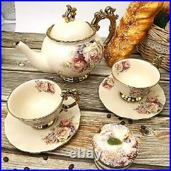 Fanquare 15 Pieces British Porcelain Tea Sets, Vintage Flowers China Coffee Set