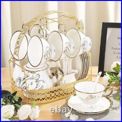 Fanquare British Porcelain Tea Coffee Set 22 Piece New Bone China Gold Tulip Tea