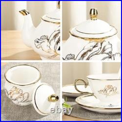 Fanquare British Porcelain Tea Coffee Set 22 Piece New Bone China Gold Tulip Tea