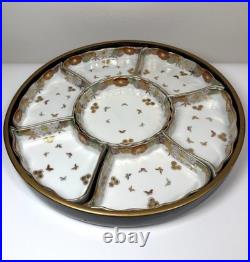 Fine Antique Japanese Satsuma Sweetmeat Set Butterfly Gilt Lacquer Serving Tray