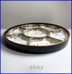 Fine Antique Japanese Satsuma Sweetmeat Set Butterfly Gilt Lacquer Serving Tray