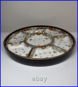 Fine Antique Japanese Satsuma Sweetmeat Set Butterfly Gilt Lacquer Serving Tray