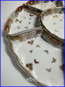 Fine Antique Japanese Satsuma Sweetmeat Set Butterfly Gilt Lacquer Serving Tray
