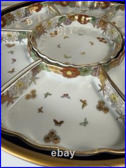 Fine Antique Japanese Satsuma Sweetmeat Set Butterfly Gilt Lacquer Serving Tray