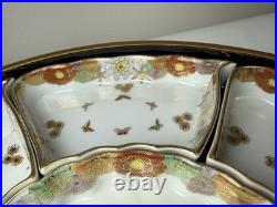 Fine Antique Japanese Satsuma Sweetmeat Set Butterfly Gilt Lacquer Serving Tray