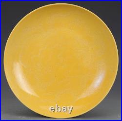 Fine Chinese Hand Painting Yellow Glazed Porcelain Dragon Plate