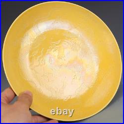 Fine Chinese Hand Painting Yellow Glazed Porcelain Dragon Plate