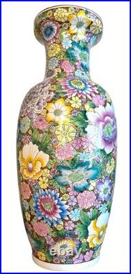 Floral Vase Millefleur Gold Gilt Ground Famille Rose Style Porcelain 25