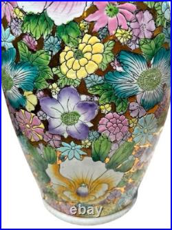 Floral Vase Millefleur Gold Gilt Ground Famille Rose Style Porcelain 25