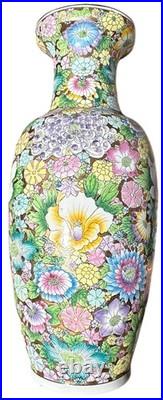 Floral Vase Millefleur Gold Gilt Ground Famille Rose Style Porcelain 25