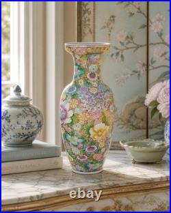 Floral Vase Millefleur Gold Gilt Ground Famille Rose Style Porcelain 25
