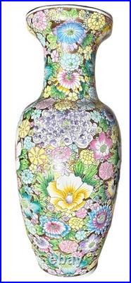 Floral Vase Millefleur Gold Gilt Ground Famille Rose Style Porcelain 25