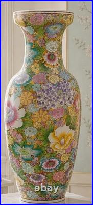 Floral Vase Millefleur Gold Gilt Ground Famille Rose Style Porcelain 25