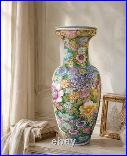 Floral Vase Millefleur Gold Gilt Ground Famille Rose Style Porcelain 25