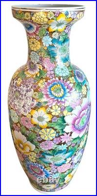 Floral Vase Millefleur Gold Gilt Ground Famille Rose Style Porcelain 25