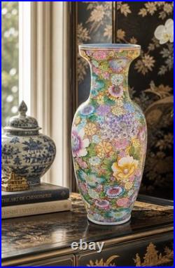 Floral Vase Millefleur Gold Gilt Ground Famille Rose Style Porcelain 25