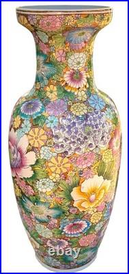 Floral Vase Millefleur Gold Gilt Ground Famille Rose Style Porcelain 25