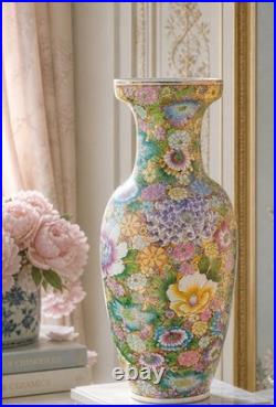 Floral Vase Millefleur Gold Gilt Ground Famille Rose Style Porcelain 25