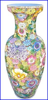 Floral Vase Millefleur Gold Gilt Ground Famille Rose Style Porcelain 25