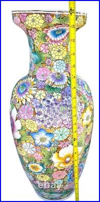Floral Vase Millefleur Gold Gilt Ground Famille Rose Style Porcelain 25