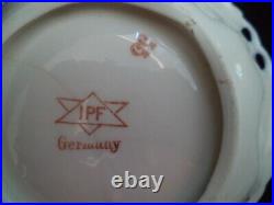 Flow Blue porcelain china berry set lg bowl 4 sm cobalt, gold Germany IPF 1900s
