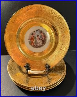Four Royal China Gold Dinner Plate Warranted 22kt Myth Scene