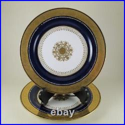 G7324 by MINTON Gold Encrusted & Jeweled Border Cobalt Pair of Cabinet Plates