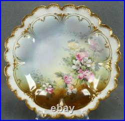 GDA Limoges Pink & White Rose Double Gold Shallow Bowl Circa 1900-1941