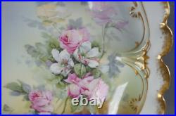 GDA Limoges Pink & White Rose Double Gold Shallow Bowl Circa 1900-1941