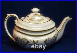GROSVENOR SPODE Bone China England Gray LEAVES Gold Decor ROSSLYN 4 Cups Teapot