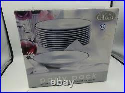 Gibson Everyday Platinum Band Porcelain Party Pack 8 Dinner Plates (12) New