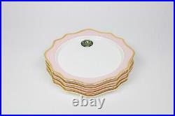 Gijade & Co Porcelain Pink & White Scalloped 13 Charger Plates Gold Trim Set 4