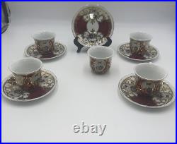 Gold Encrusted 5 Demitasse Cups & 5 Saucers Emperor Design Villa Handy Crafts Gold Encrusted 5 Demitasse Cups & 5 Saucers Emperor Design Villa Handy Crafts