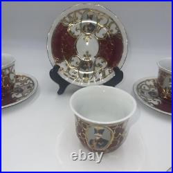 Gold Encrusted 5 Demitasse Cups & 5 Saucers Emperor Design Villa Handy Crafts Gold Encrusted 5 Demitasse Cups & 5 Saucers Emperor Design Villa Handy Crafts