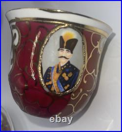 Gold Encrusted 5 Demitasse Cups & 5 Saucers Emperor Design Villa Handy Crafts Gold Encrusted 5 Demitasse Cups & 5 Saucers Emperor Design Villa Handy Crafts