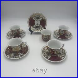 Gold Encrusted 5 Demitasse Cups & 5 Saucers Emperor Design Villa Handy Crafts Gold Encrusted 5 Demitasse Cups & 5 Saucers Emperor Design Villa Handy Crafts