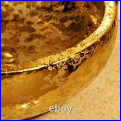 Gold Hand Painted Ceramic Porcelain Glazed Hotel Home Round Bathroom Sink Only