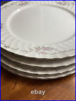 Gold Standard Porcelain China Dinner Plates- set of 4 Floral Pattern Silver Rim