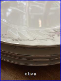 Gold Standard Porcelain China Dinner Plates- set of 4 Floral Pattern Silver Rim