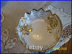 Gold & White Porcelain Raised Floral Pattern 7 Piece Vintage Berry Bowl Set