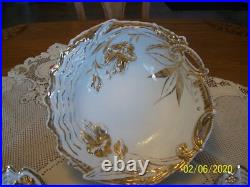 Gold & White Porcelain Raised Floral Pattern 7 Piece Vintage Berry Bowl Set