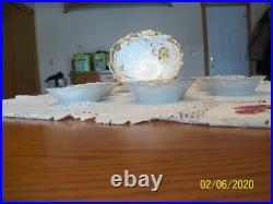 Gold & White Porcelain Raised Floral Pattern 7 Piece Vintage Berry Bowl Set