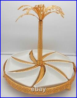 Gold metal serving tray, palm shape with 7 bowl / Home Decorative